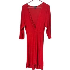 TORRID Size 1 Women’s Knit Sweater Dress Red V Neck Flare Skirt 3/4 Sleeves